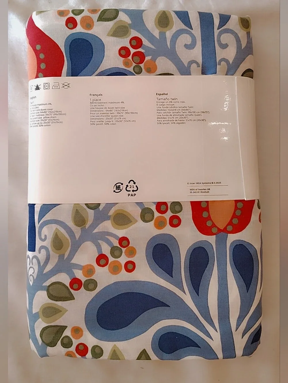 IKEA Twin Duvet Cover Blue and Red Floral Pattern NWT
